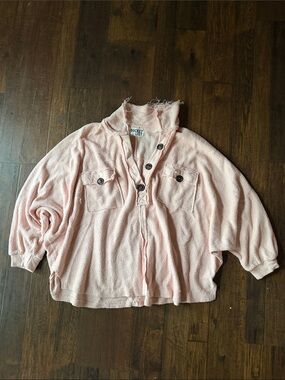 BUCKETLIST Light Pink Button-Front Pullover Hoodie Top